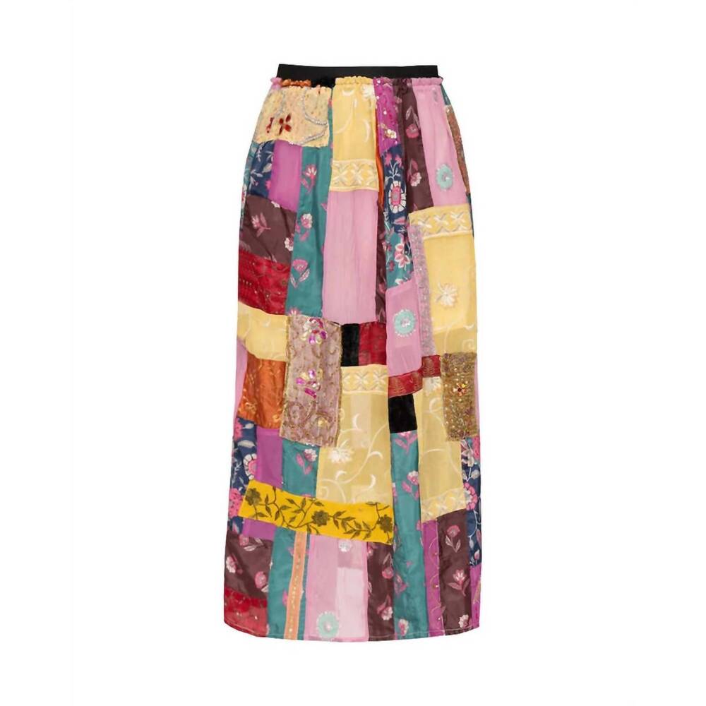 NEW SEA phoebe patchwork midi skirt in multicolor - Picture 6 of 6
